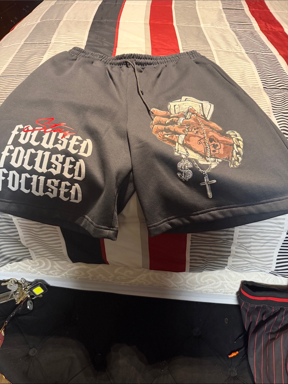 Focused Graphic Men's Black Athletic Shorts